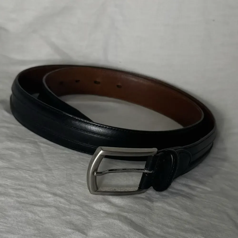 Johnston & Murphy Mens Black Leather Dress Belt SZ 36 Edge Raised Channel Stitch